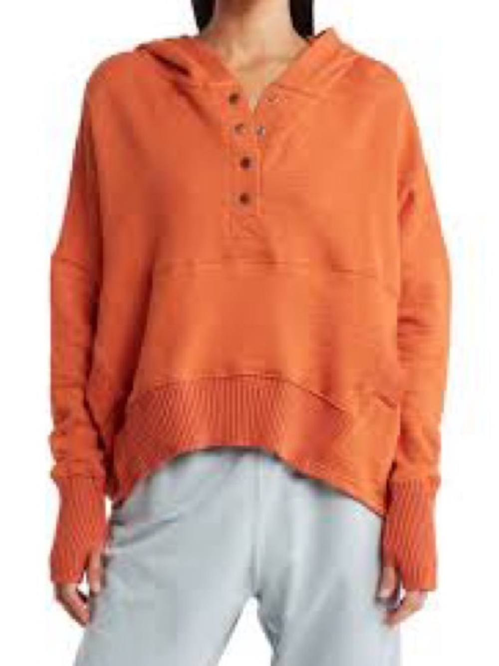 Free People boxy Hooded Pullover Sweater in orange. Fits up to XXL